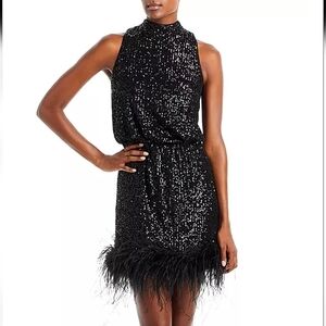 Eliza J-Sequin Feather Sheath Dress-Size 14